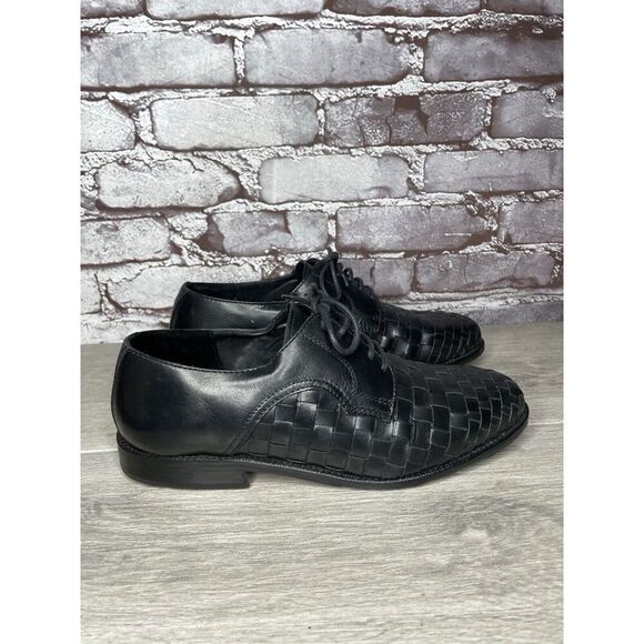 PARAGON Black Leather Basketweave Woven Weave Dress Lace Shoes Men Sz 8M US/41EU main image 9